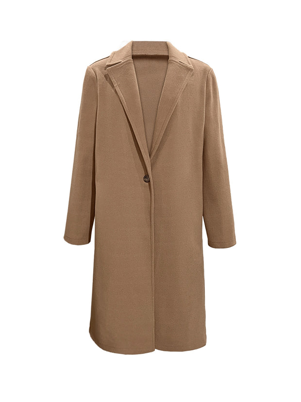 Collared Neck Button Up Long Sleeve Coat Trendsi