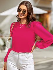 Round Neck Long Sleeve Blouse Trendsi