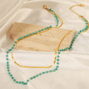 Turquoise Titanium Steel Double-Layered Necklace Trendsi