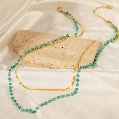 Turquoise Titanium Steel Double-Layered Necklace Trendsi