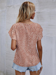 Printed V-Neck Petal Sleeve Blouse Trendsi