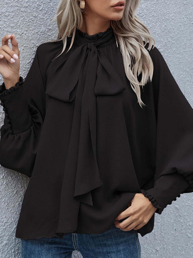 Tie Neck Lantern Sleeve Blouse Trendsi