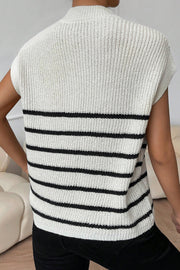 Striped Mock Neck Half Zip Sweater Vest Trendsi