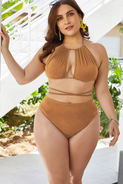 Plus Size Cutout Tied Backless Bikini Set Trendsi