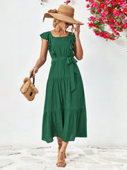 Tie Belt Ruffled Tiered Dress Trendsi