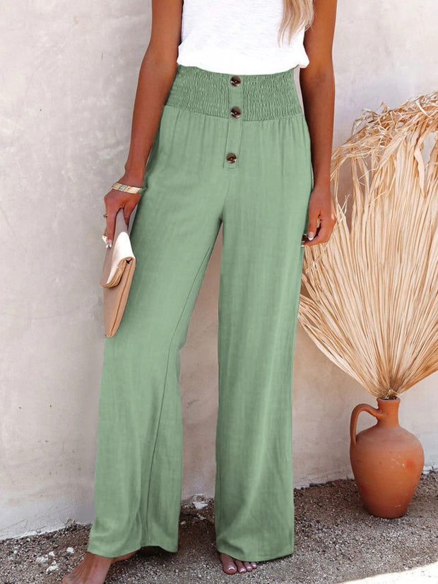 Full Size Decorative Button High Waist Pants Trendsi