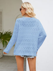 Round Neck Openwork Long Sleeve Knit Top Trendsi