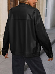 Pocketed Zip Up Collared Neck Jacket Trendsi