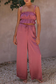 Ruffled Sleeveless Top and Wide Leg Pants Set Trendsi