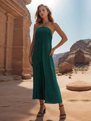 Layered Halter Neck Wide Leg Jumpsuit Trendsi