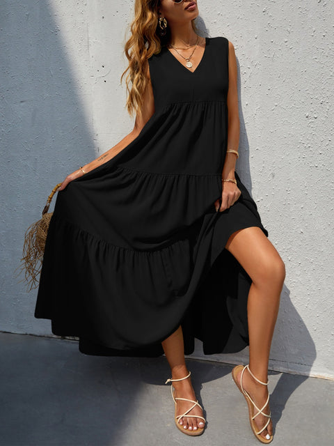 Tiered V-Neck Sleeve Dress Trendsi