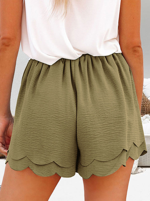 Tied Layered Scalloped Hem Shorts Trendsi