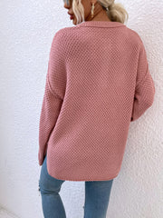 Quarter-Button Slit Sweater Trendsi