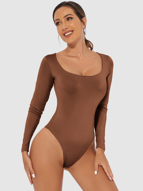 Full Size Scoop Neck Long Sleeve Bodysuit Trendsi