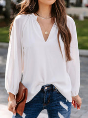 Ruched Notched Balloon Sleeve Blouse Trendsi