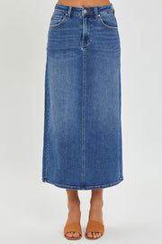 RISEN High Rise Back Slit Denim Skirt Trendsi