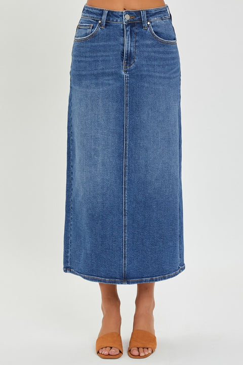 RISEN High Rise Back Slit Denim Skirt Trendsi