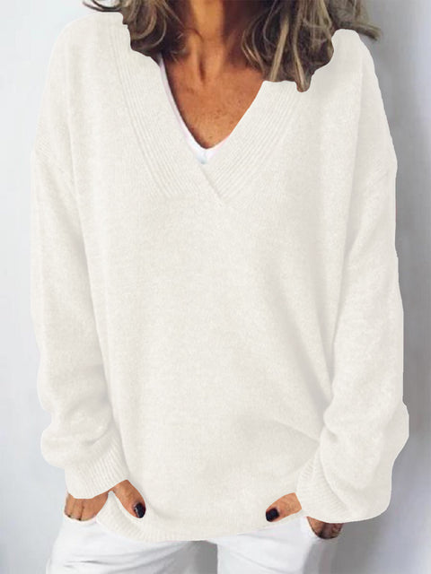 V-Neck Dropped Shoulder Sweater Trendsi