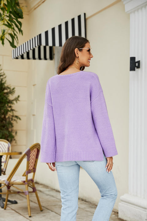 Drop Shoulder V-Neck Knit Pullover Trendsi