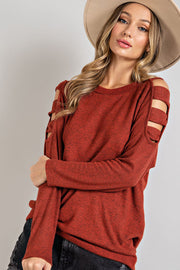 Cutout Round Neck Long Sleeve Top Trendsi