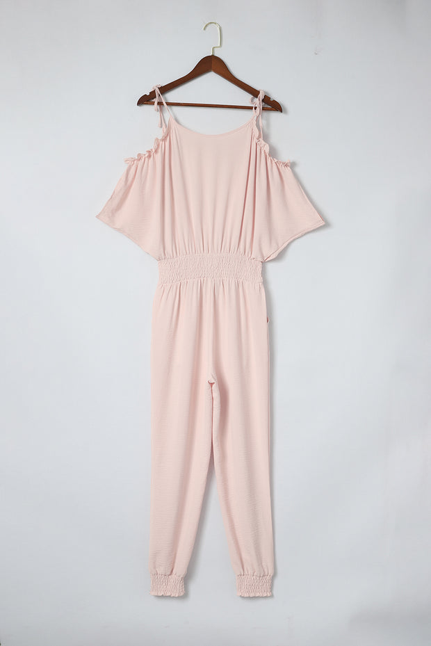 Frill Surplice Cold Shoulder Jumpsuit Trendsi