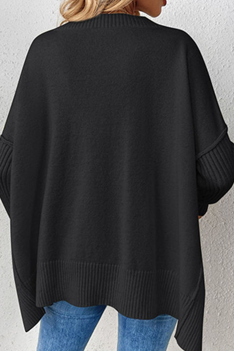 Slit V-Neck Dropped Shoulder Sweater Trendsi