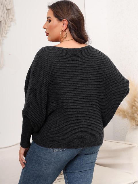 Full Size Boat Neck Batwing Sleeve Sweater Trendsi