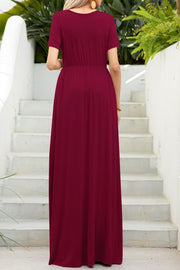 Round Neck Maxi Tee Dress with Pockets Trendsi