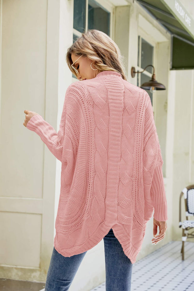 Mixed Knit Open Front Dolman Sleeve Cardigan Trendsi