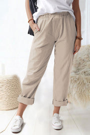 Paperbag Waist Pull-On Pants with Pockets Trendsi