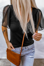 V-Neck Short Sleeve Blouse