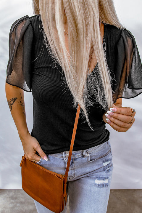 V-Neck Short Sleeve Blouse Trendsi