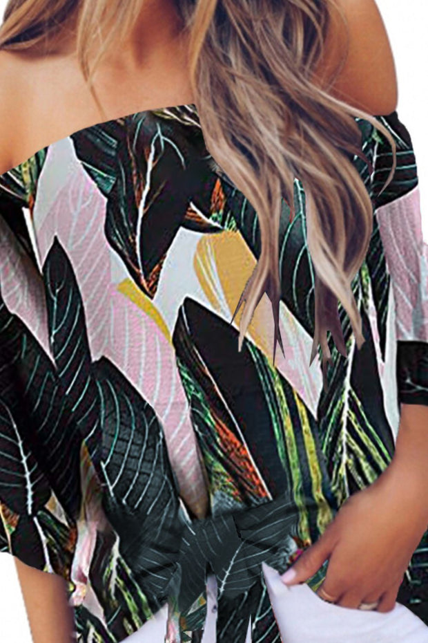 Tied Printed Off-Shoulder Half Sleeve Blouse Trendsi