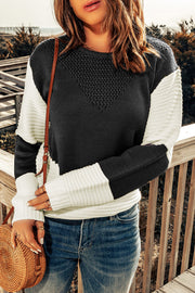 Woven Right Two-Tone Openwork Rib-Knit Sweater Trendsi