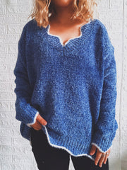 Notched Dropped Shoulder Long Sleeve Sweater Trendsi