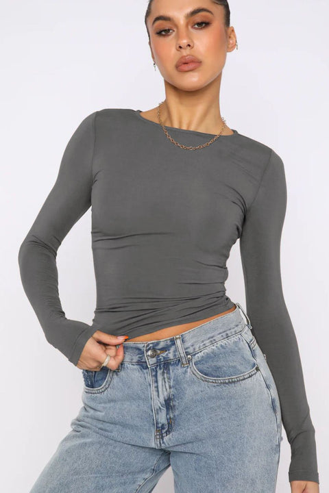 Round Neck Long-Sleeve Top Trendsi