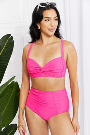 Marina West Swim Take A Dip Twist High-Rise Bikini in Pink Trendsi