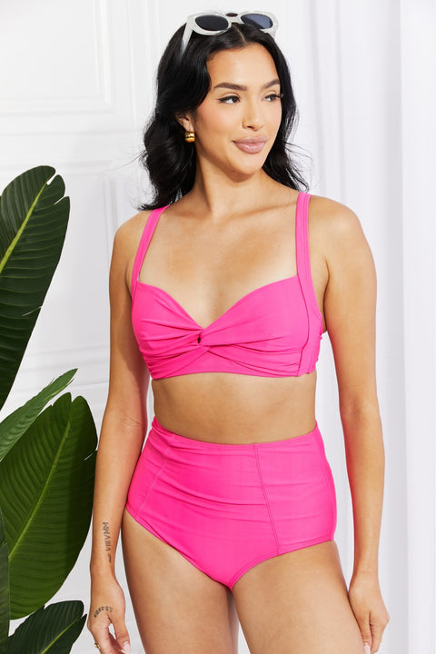 Marina West Swim Take A Dip Twist High-Rise Bikini in Pink Trendsi