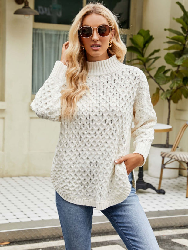 Mock Neck Slit Sweater Trendsi