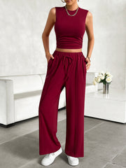 Mock Neck Sleeveless Top and Drawstring Pants Set Trendsi