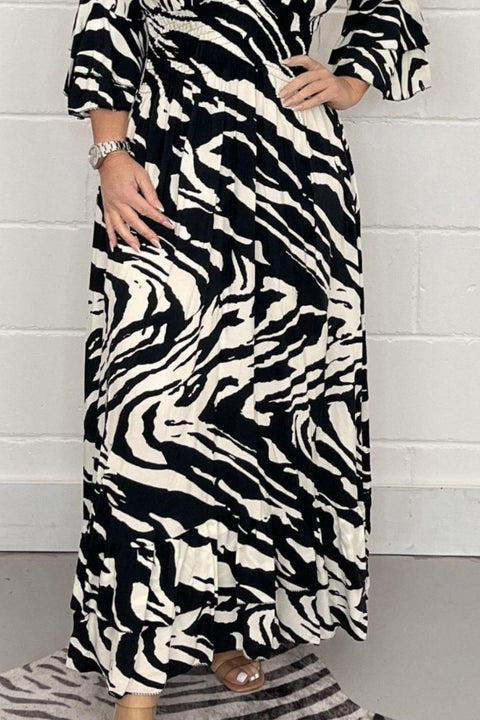 Smocked Printed Flounce Sleeve Maxi Dress Trendsi