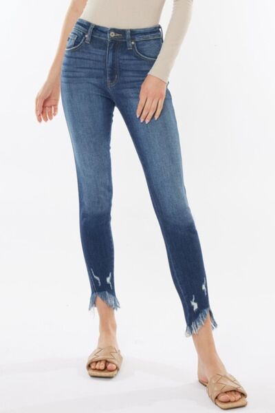 Kancan Raw Hem High Waist Cropped Jeans Trendsi