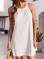 Eyelet Grecian Neck Mini Dress Trendsi