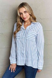 Ninexis Take Your Time Collared Button Down Striped Shirt Trendsi