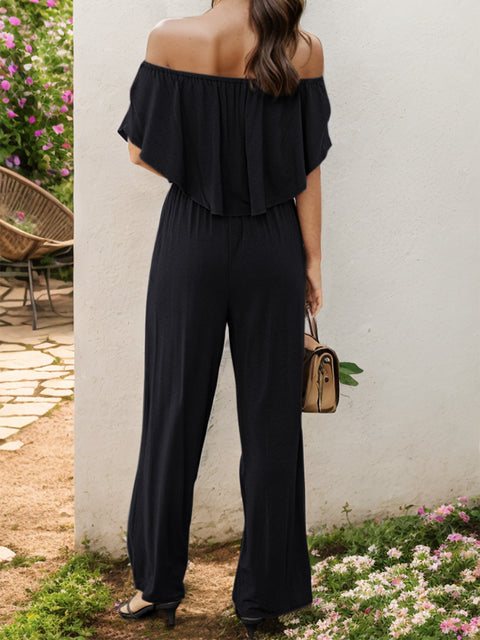 Off-Shoulder Wide Leg Jumpsuit Trendsi