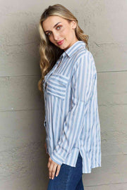 Ninexis Take Your Time Collared Button Down Striped Shirt Trendsi