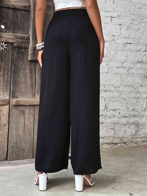 Ruched High Waist Wide Leg Pants Trendsi