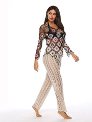 Cutout Drawstring High Waist Cover Up Swim Pants