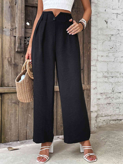 Ruched High Waist Straight Leg Pants Trendsi