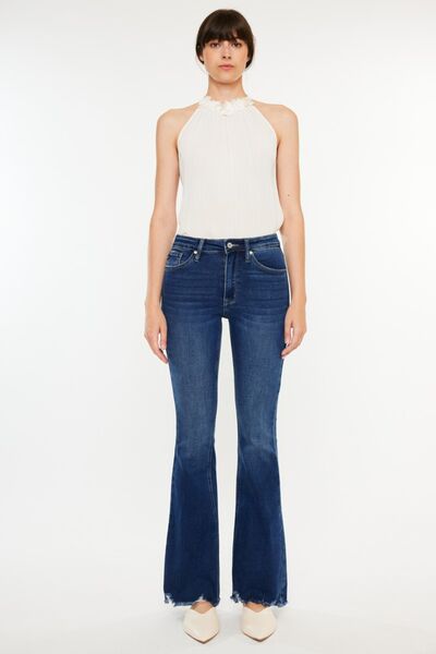 Kancan Cat's Whiskers Raw Hem Flare Jeans Trendsi